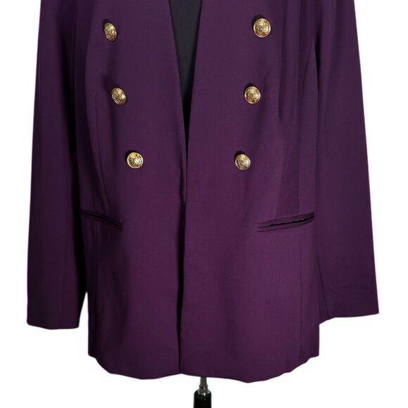 Lane Bryant Womens Blazer 24 Purple Double Breasted Gold Button Stretch Jacket - Picture 7 of 9